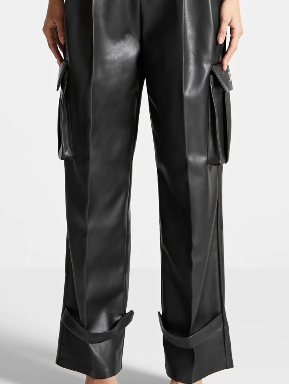 NWT Maniere De Voir Black Faux Leather Wide Leg Cargo Pants Size 8 - Picture 2 of 9